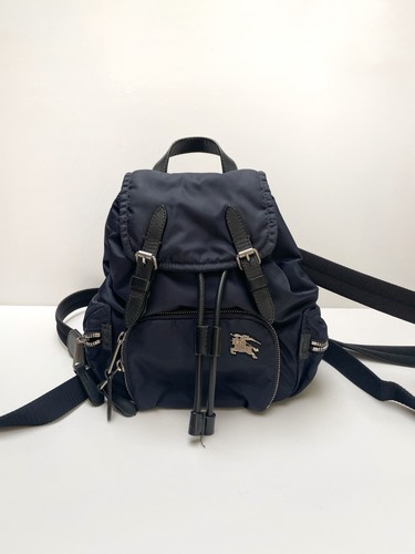 BURBERRY Backpack Mini Navy Nylon Drawstring with Leather Trim