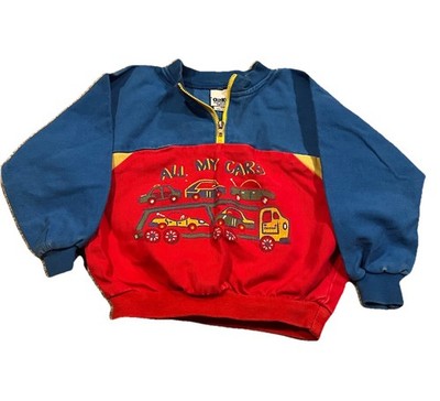 VTG 90s Oshkosh B Gosh Boys 3T Truck Cars Colorblock Quarter Zip Rare Cotton USA
