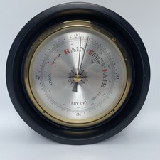 Vintage Round Wall Barometer Black Case Aneroid Weather Gauge German 8.75"