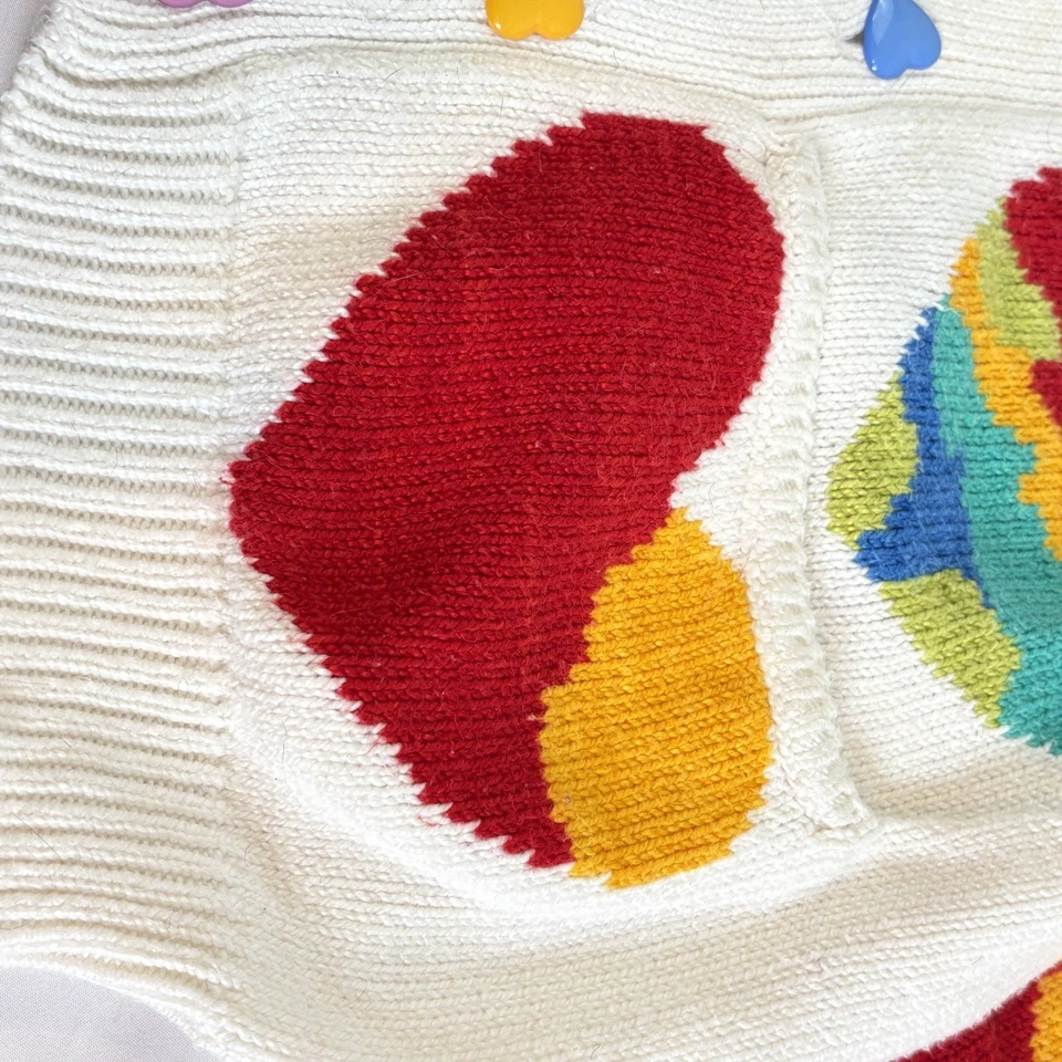 Cárdigan Suéter Vintage Christine Foley Niñas Corazones Coloridos Algodón Talla KM Foto 3 de 4