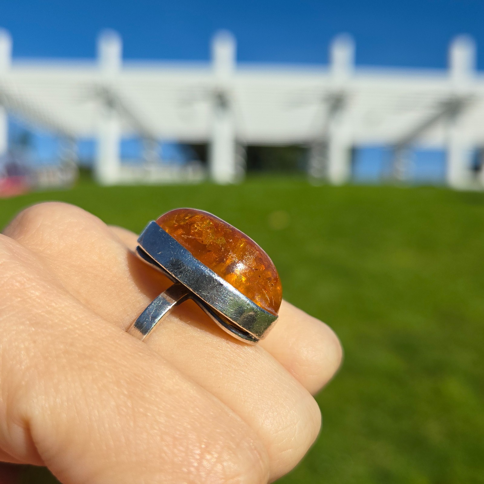 Large Amber Statement Ring Modern/Vintage SZ 6.25… - image 7