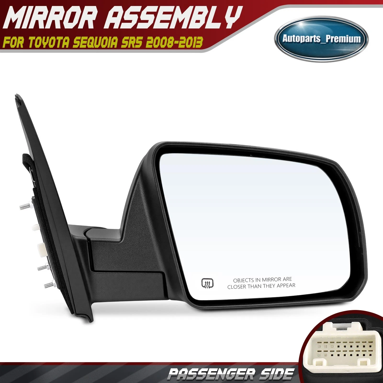 Passenger Side Power Adjust Mirror with Manual Folding for Toyota Sequoia 08-13