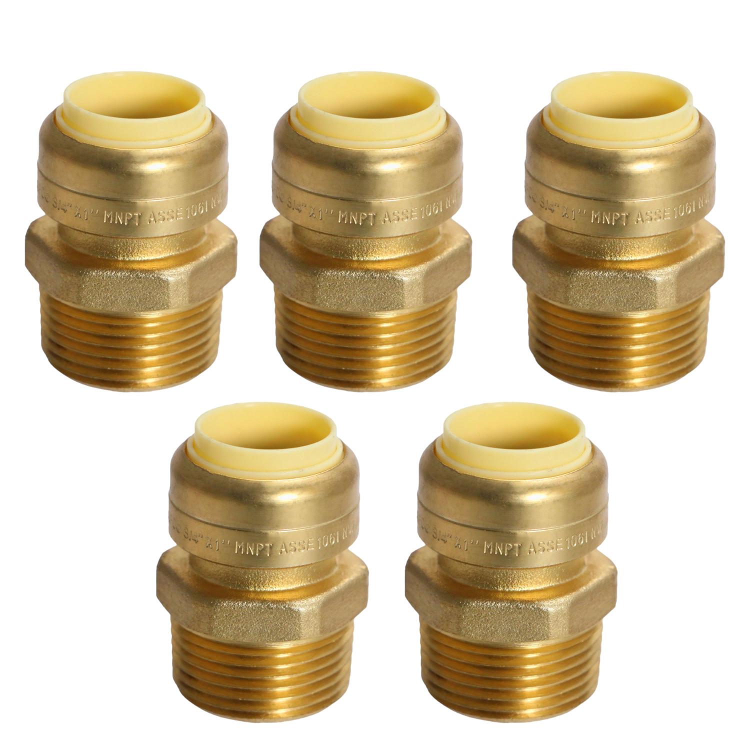 5 Pack XFITTING 3/4" Push Fit x 1" Male NPT Threaded Adapter, Lead Free Brass