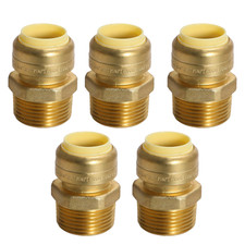5 Pack XFITTING 3/4" Push Fit x 1" Male NPT Threaded Adapter, Lead Free Brass