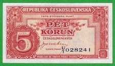 A12 - Czechoslovakia 5 Korun 1949 Uncirculated Banknote P-68 SN: UT-028241