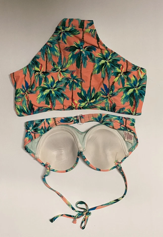 Traje de baño OP niñas pequeño 3/5 naranja verde naranja floral dos piezas elástico Foto 2 de 4