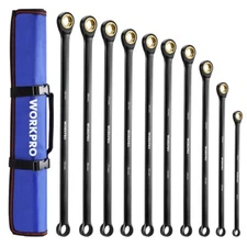 WORKPRO 10PC Extra Long Ratcheting Wrench Set 8-19mm Combination Metric 72-Teeth