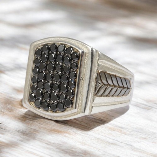 Piedras preciosas de ónix negro de corte redondo con anillo de plata de ley 925 para hombre #753 - Imagen 5 de 6