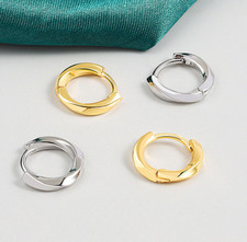 925 Sterling Silver Gold Plated Twist Huggie Hoop Earrings 12mm Gift AF