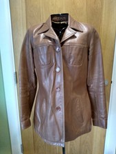 Helium Vintage Tan Leather Collared Jacket With Button Front And Pockets Size M