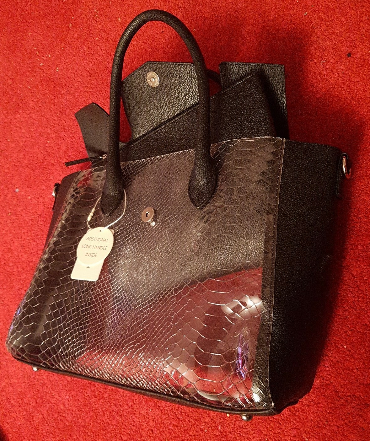 Primark Ladies Large Tote Handbag Black  Transparent mix mat. Inner pouch. BNWT image 8