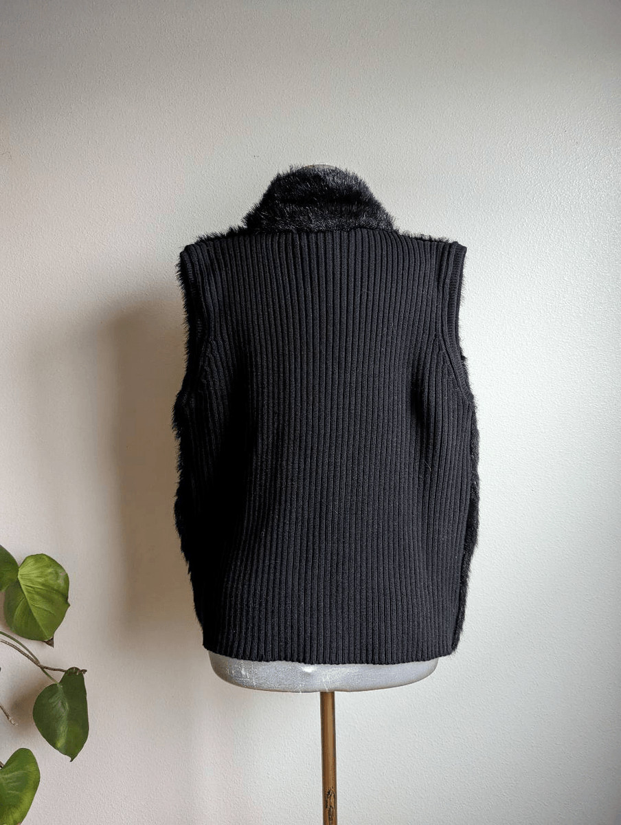 Vintage Y2K Black Faux Fur Vest Classic Chic 00s Glam Mod L | eBay