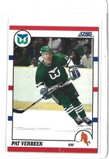 1990-91 Score Hockey NHL Pat Verbeek #35 Hartford Whalers Trading Card+