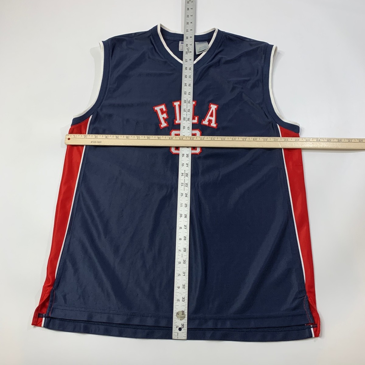 01/03 FILA フランクフルト ユニフォーム ヴィンテージ Vintage Fila Jersey Mens L Large Navy Red Patched Spell Out Logo