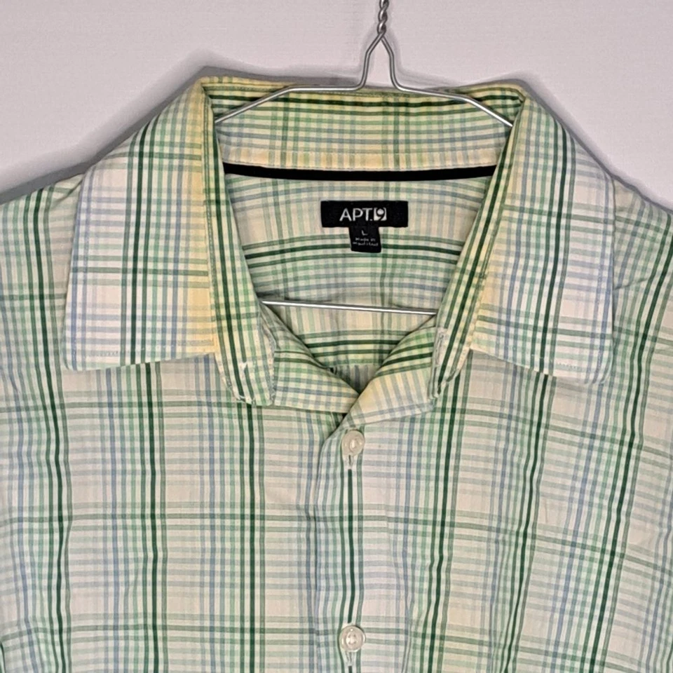 APT.9 Green Plaid Button-Down Shirt Large Dress Casual Long Sleeve - Image 2 of 4