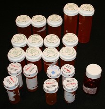 Lot 21 pcs Empty Amber Plastic Prescription Bottles Child Proof Caps RX Meds