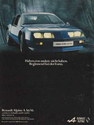 Renault Alpine A 310 V6 - Reklame Werbeanzeige Original-Werbung 1978 (2)