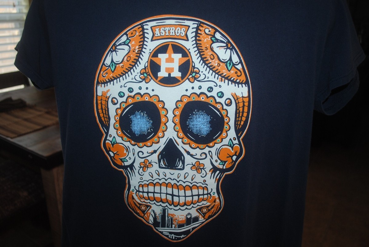 Houston Astros DAY OF THE DEAD sugar skull women's T-shirt, Ladies