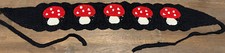 Black Crochet Headband w/ red and white Mushroom pattern