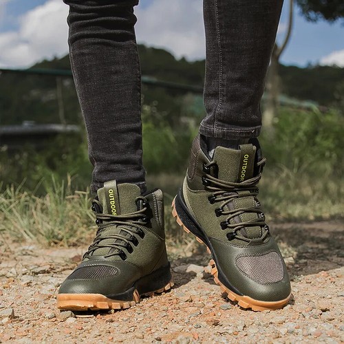 High-Top Men's Hiking Boots Outdoor Lace-Up Non-slip Waterproof Climbing Shoes - Picture 12 of 21