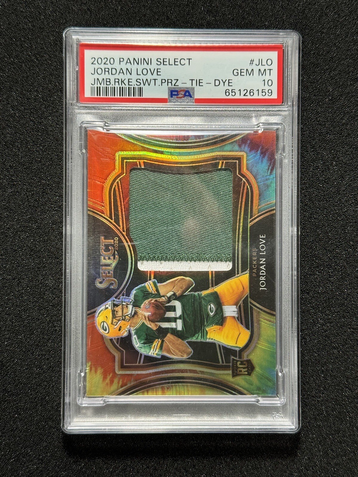 Jordan Love Panini Select Jumbo Rookie Swatch Prizm #JLO Tie-Dye