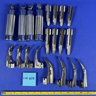 Standard Conventional Laryngoscope Handles w/ Miller & Mac Blades 20 pc lot C11A