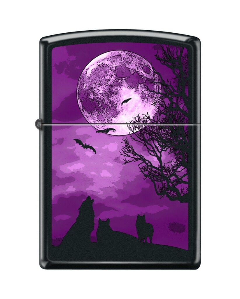 Zippo 82236 wolf howling at moon purple tree silhouettes
