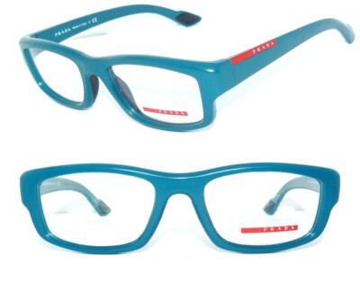 PRADA BRILLE BLAU PETROL VPS 02E ROT LOGO HERREN DAMEN SONNENBRILLE FASSUNG ETUI