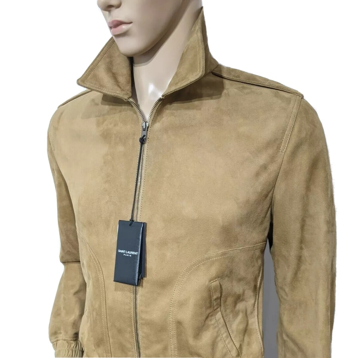 Giacca Saint Laurent uomo pelle biker cafe racer tabacco nuova con etichette UK 42 RRP £ 2900