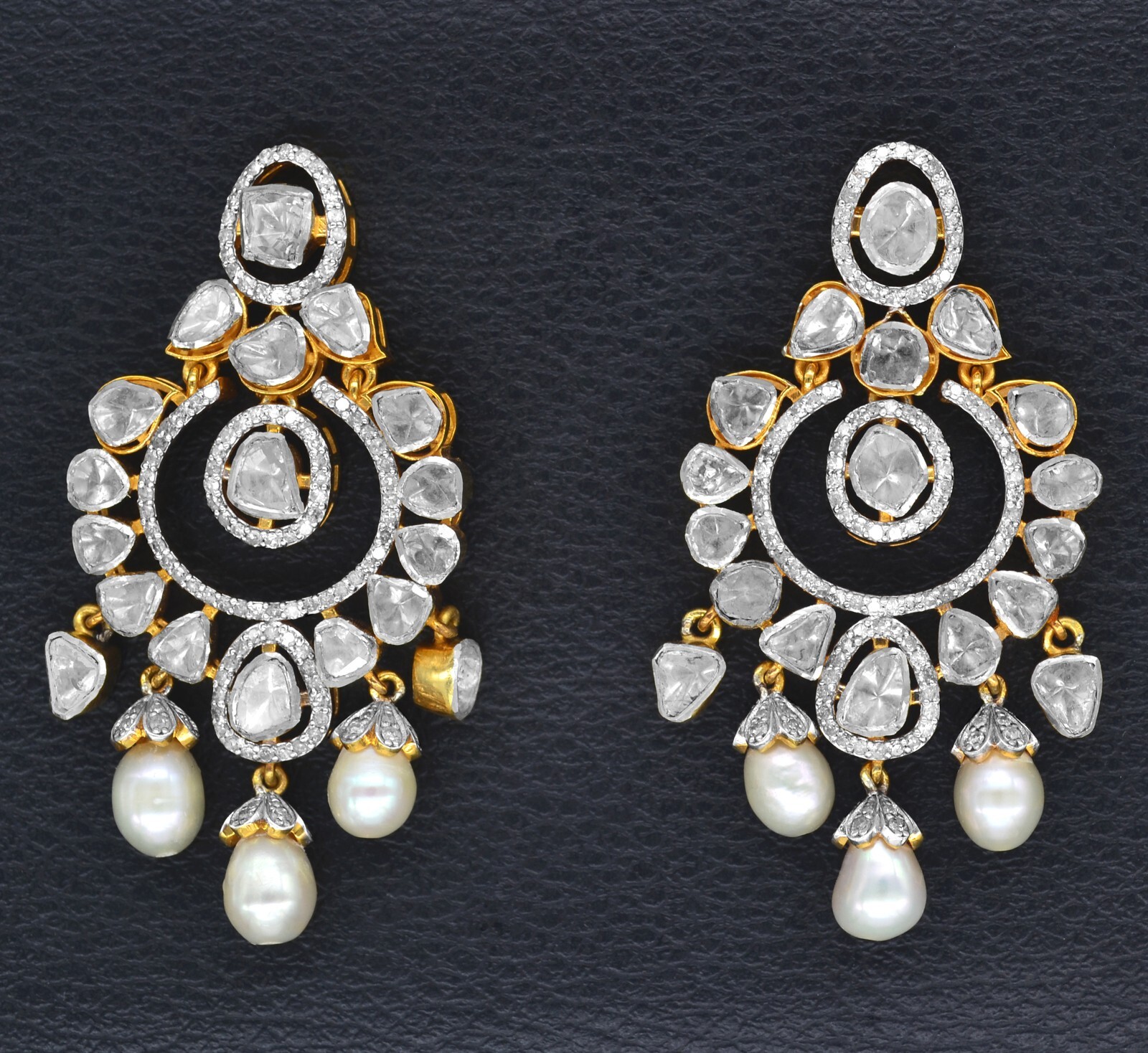 ALTRA Orecchini donna argento sterling 925 placcato oro 18 kt diamanti naturali perle polki