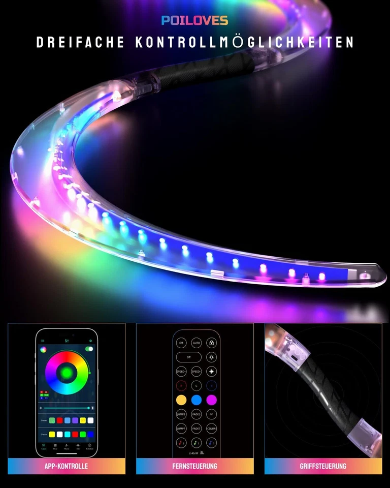 LED POI Stäbe S-Form mit 241 Farblichtmodi USB Wiederaufladbar Jonglieren Mag... - Bild 3 von 4