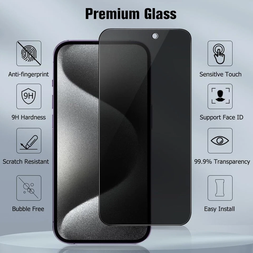 3x Protectores de pantalla de vidrio templado de privacidad para iPhone 17 16 15 14 13 12 Pro Max Foto 4 de 4