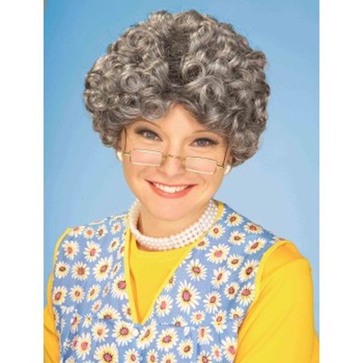 Yo Mamma Wig Mrs Claus Grandma Old Lady Santa Mom Grey Curly Hair