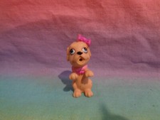 Barbie Rubber Tan Puppy Dog Pet With Pink Bow  Collar