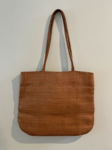 Falor Le Borse Woven Leather Weave Brown Tote Shoulder Bag Handbag Purse - Picture 1 of 11