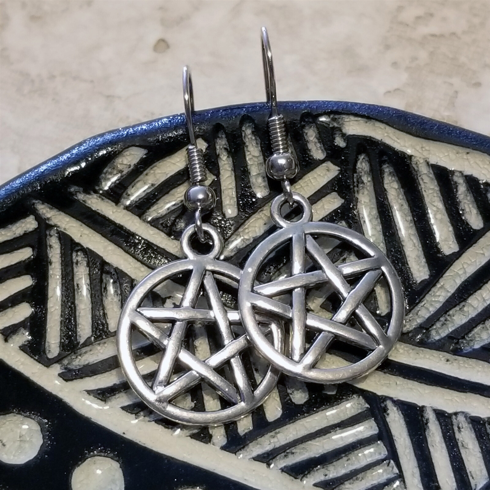 Orecchini Pendenti Pentagramma In Argento Sterling 925 - Gioielli Pagani Wiccan, Regalo Per Donne - Confezione Regalo