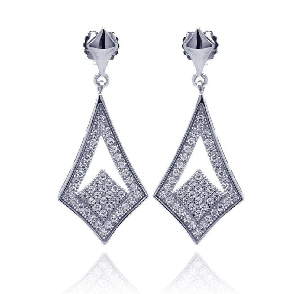 Orecchini Pendenti In Argento 925 Con Zirconi Cubici: Design A Doppio Ritorto Lineare, Ipoallergenici - 2