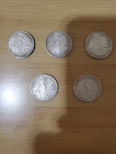 5 Piece 1944 Philippines 50 Centavos Coins Ships Free