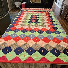 Vintage 60 s Boho Cottage Colorful Patchwork Hand Tied Twin Block Quilt 72x81