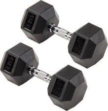 Sigature Fitness Premium Rubber Encased Hex Dumbbell, 45 lbs Pair, Black