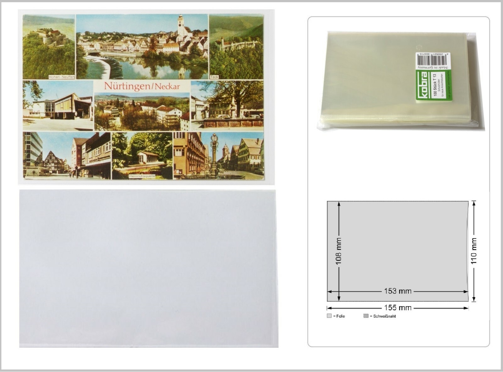 Postkartenhüllen Ansichtskartenhüllen Neues Format 108x153 Kobra T13