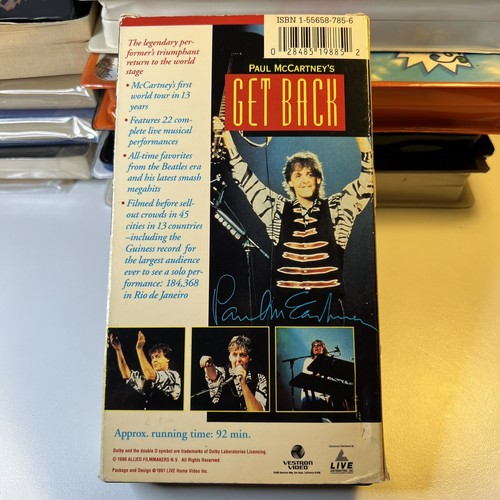 Paul McCartney's Get Back The World Tour VHS Tape Vestron Video 1990 - Picture 2 of 11