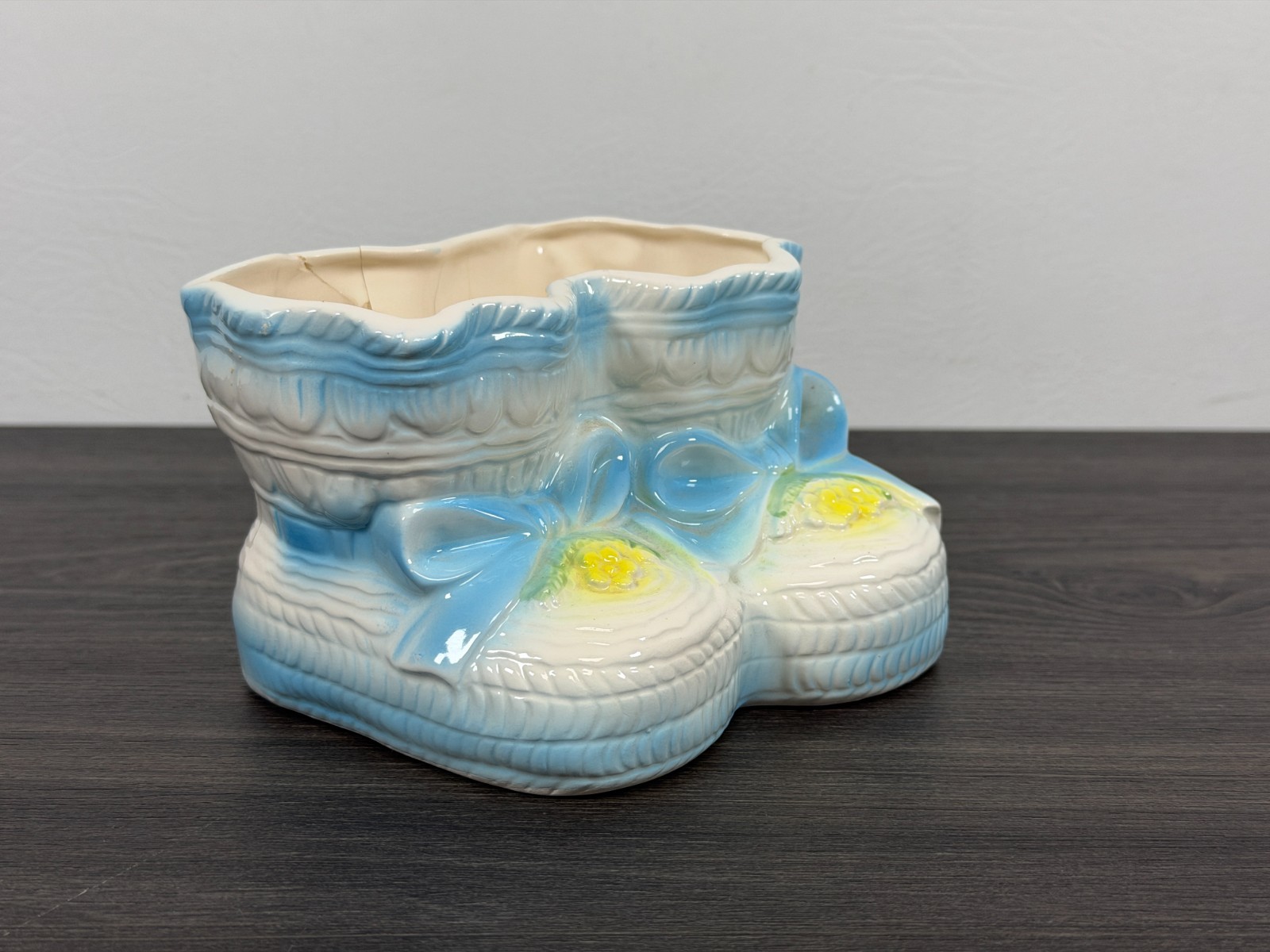 Ceramic Blue Planter, Newborn Nursery Gift Booties