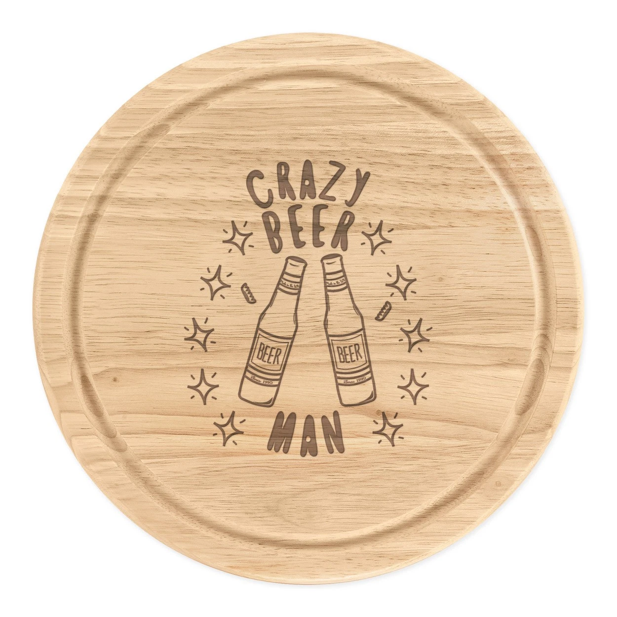 Crazy Beer Man Stars Round Chopping Cheese Board Funny Drunk Dad Fathers Day