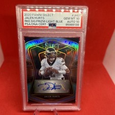 2020 Panini Select Jalen Hurts Rookie Signature Prizm Light Blue Auto /49 PSA 10