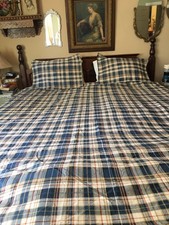 Eddie Bauer Indigo Blue 3pc Full/Queen Port Gamble Plaid Duvet Cover 2 Shams