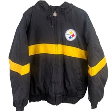 Game Day Logo 7 NFL Steelers Black Yellow Puffer Quilted Jacket Patches XL