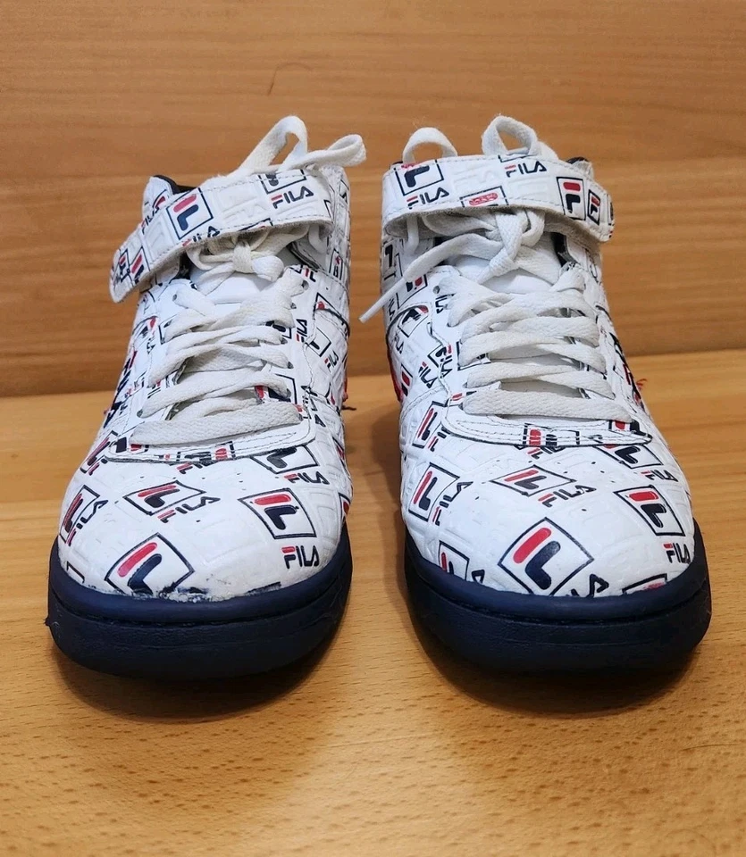 Vintage Fila F-13 High Top Shoes Mens 8 White Strap Lace All Over Print Sneakers - Image 3 of 4