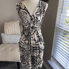 Anthropologie Weston Wear black and cream V neck dress sz Med
