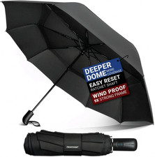 Vented Travel Umbrella Strong Compact Windproof Umbrella Deep Dome Coverage